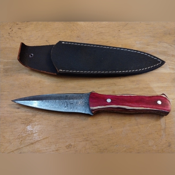 Other - New Mens Red Damascus Steel Blade Knife Double Edged Dagger with Sheath